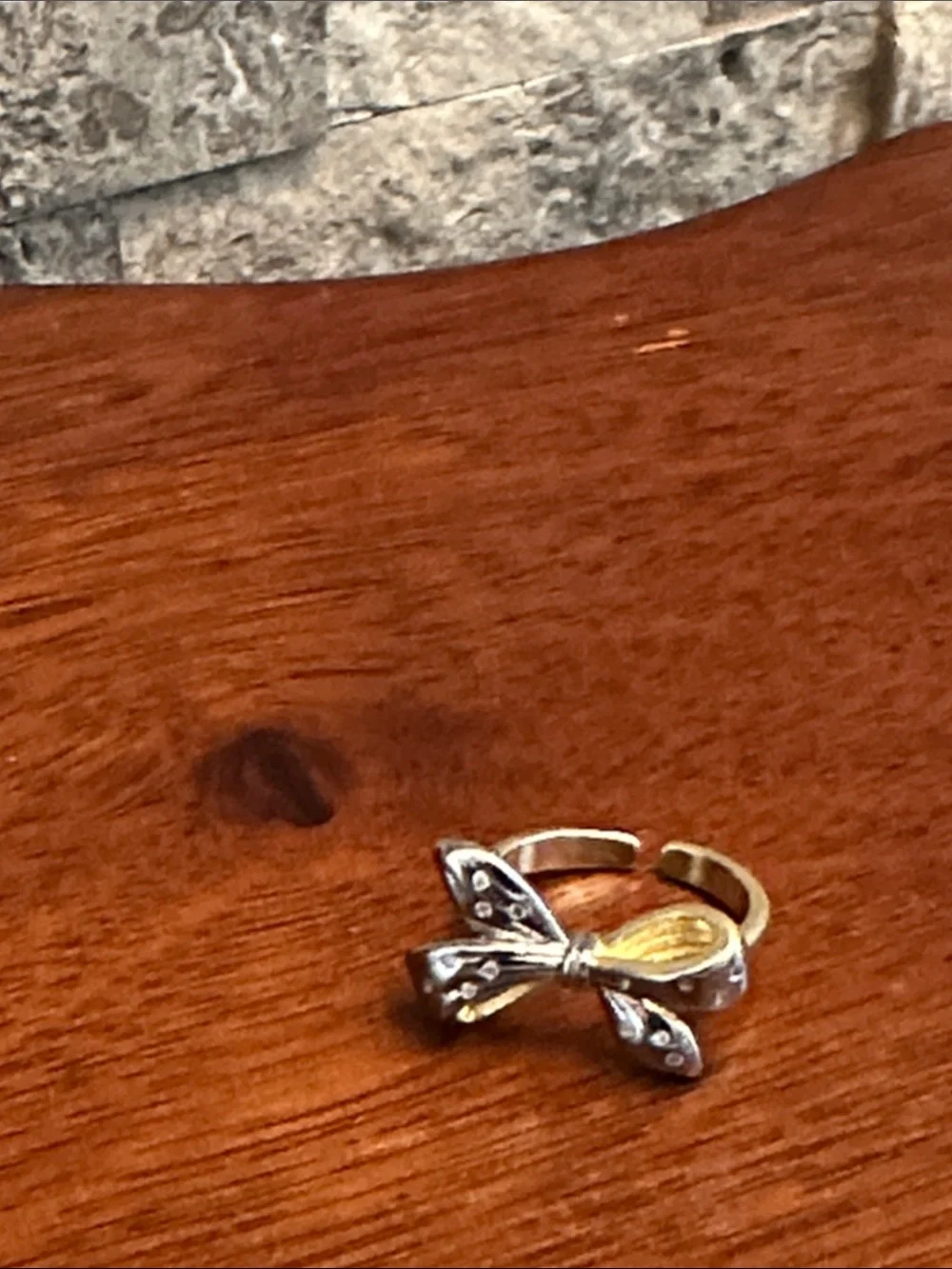 Adjustable Silver Butterfly Open Ring with Gold Accent